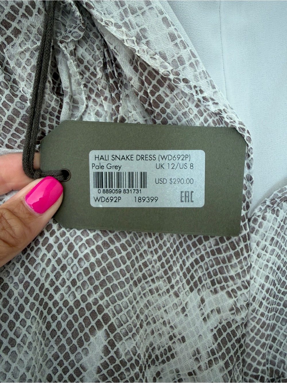 NWT All Saints Gray Snake-Print Mini Dress - Picture 3 of 3